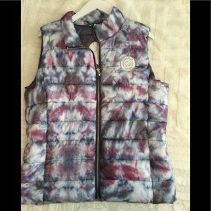 NWT Ivory Ella  purple sunrise tie dye puffer vest size large
